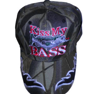 Embroidered Kiss My BASS Fishing Baseball Cap, Camo, Strapback, Trucker Hat
